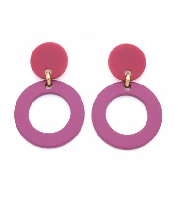 Oorclip | Paarse ring en roze cirkel | Mat acryl