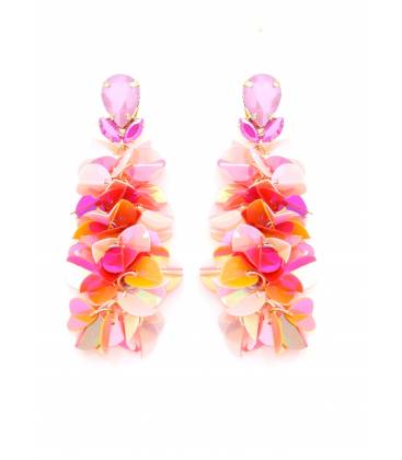 Oorclips | Roze bloemen met kristal | Statement festivalstijl
