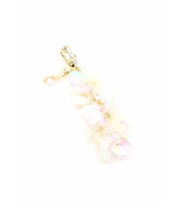 Oorclips | Witte bloemen met pastelglans | Kristalaccent