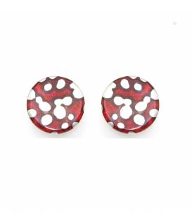 Oorclips | Rood, met zilverkleurige stippenvlekken | Glanzende retro stijl