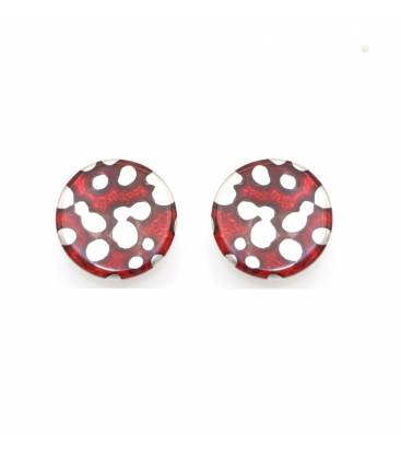 Oorclips | Rood, met zilverkleurige stippenvlekken | Glanzende retro stijl