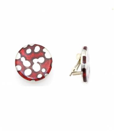 Oorclips | Rood, met zilverkleurige stippenvlekken | Glanzende retro stijl