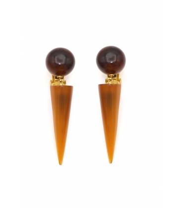 Oorclips | Bruine punt en bol | Goudkleurige details
