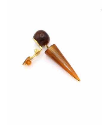 Oorclips | Bruine punt en bol | Goudkleurige details