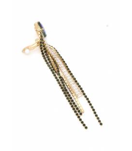 Oorclip | Lang met groene strass | Blauwe bovenzijde