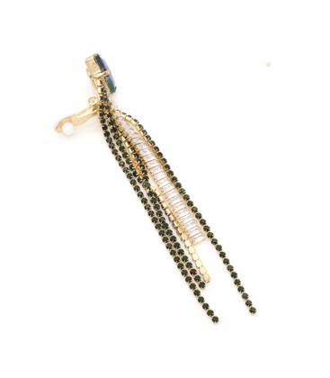 Oorclip | Lang met groene strass | Blauwe bovenzijde