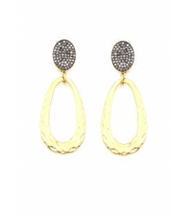 Oorclips | Goudkleurige oorclip donker strass steentje