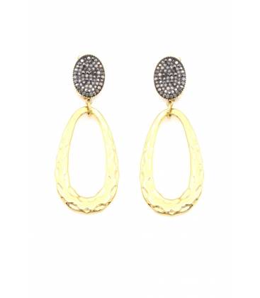 Oorclips | Goudkleurige oorclip donker strass steentje