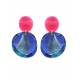 Oorclips blauw en roze met vlakken design
