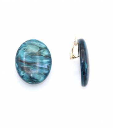 Oorclips | Turquoise marmerlook | Ovaal