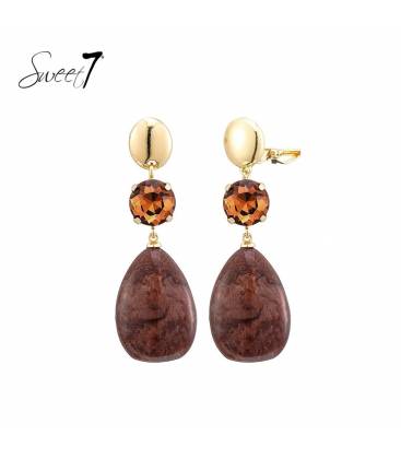 Oorclips | Ambersteen met bruine hanger | Goudkleurig detail