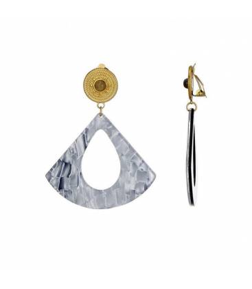 Oorclips | Zilvergrijs marmer design | Goudkleurige details