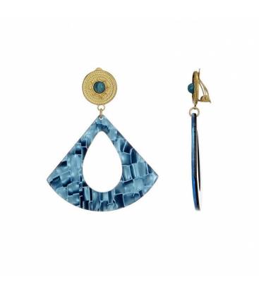Oorclips | Blauw gemarmerd design | Goudkleurige afwerking