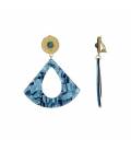 Oorclips met blauw gemarmerde hanger en goudkleurige bovenkant