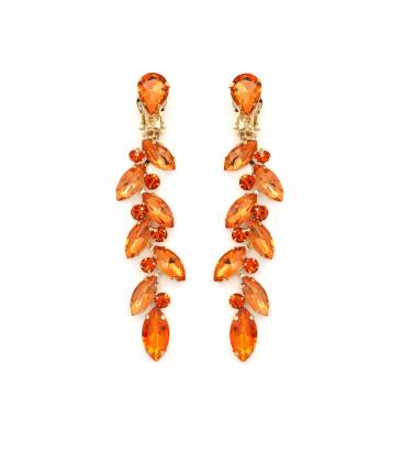 Oranje oorclips met kristallen Luxe statement oorclips zonder gaatjes | DeOorbel.nl
