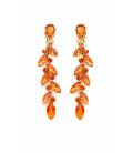 Prachtige oranje lange oorclips met glas steentjes in goudkleurige setting