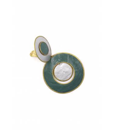 Oorclips | Retro cirkels in groen en zilver | Gouden details