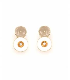 Oorclips wit met beige en goudkleurige rand