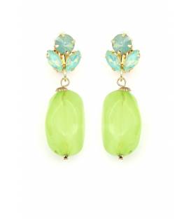 Oorclips | Mintgroene kraal en turquoise steen | Zomerse statement