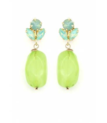 Oorclips | Mintgroene kraal en turquoise steen | Zomerse statement