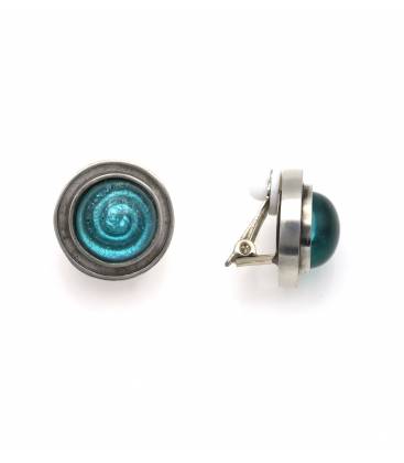 Oorclips | Turquoise spiraal met bol glas | Retro stijl