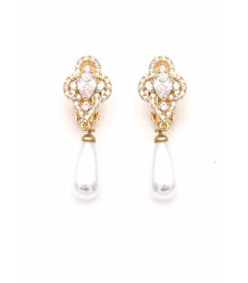 Oorclips | goudkleurig kristal met parel | Elegant design