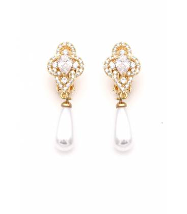 Oorclips | goudkleurig kristal met parel | Elegant design