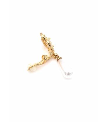 Oorclips | goudkleurig kristal met parel | Elegant design