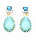 Oorclips met turquoise druppel steen en blauwe kristallen