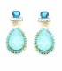 Oorclips | Turquoise druppelsteen met blauwe kristallen | Luxe look