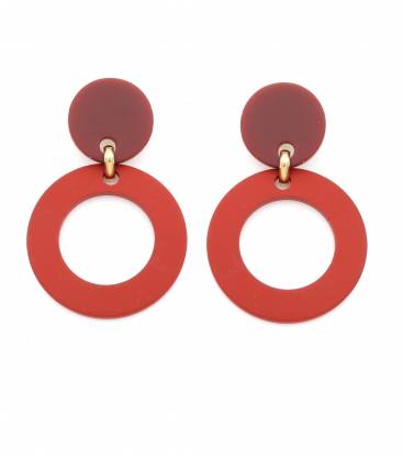 Oorclips | Rode matte cirkels in retro stijl | Zonder gaatjes