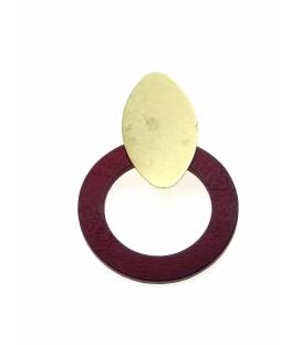 Oorclips met paarse houten ring en goudkleurige clip