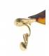 Bruine oorclips met bladvormige hanger en goudkleurig klemmetje