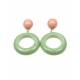 Oud roze met groene oorclips met ronde hanger