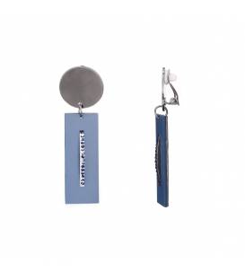 Donkerblauwe oorclips met rechthoekige hanger en gunblack clip