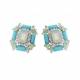 Vierkante blauwe oorclips met facet stenen en heldere strass