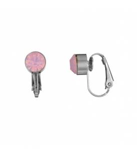 Zilverkleurige oorclips met roze strass steen