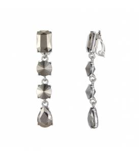 Zilverkleurige oorclips met verschillende vormen grijze glas stenen