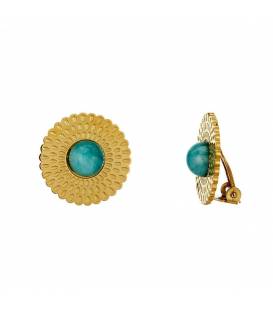 Goudkleurige oorclips met een turquoise steentje