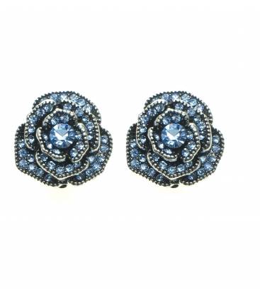 Betoverende Rozen Oorclips met Blauwe Strass - Elegant en Tijdloos