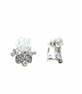 Witte rozen oorclips met strass steentjes