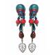 Groen blauwe oorclips met kleine bedeltjes en kralen